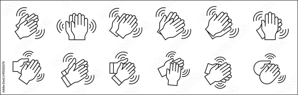 Obraz premium Hand clapping icon set symbol of acclamation, compliment, appreciation, ovation, bravo, congratulation. Applause symbol. Sign of applaud in simple outline graphic design and illustration.