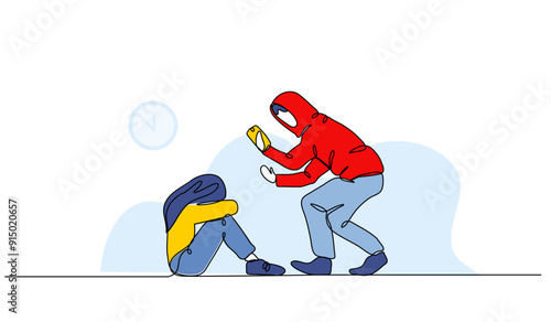 Vector illustration of bullying for social media photos. Modern flat in continuous line style.