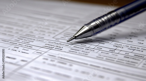 A close-up of a silver pen resting on a filled-out form, symbolizing meticulous documentation and attention to detail.