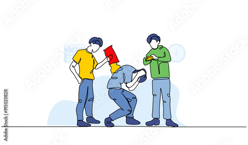 Vector illustration of bullying in school. Modern flat in continuous line style.