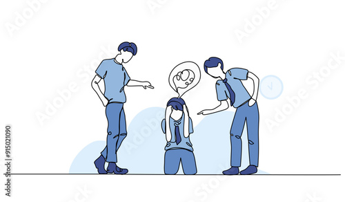 Vector illustration of the influence of bullying on mental health. Modern flat in continuous line style.