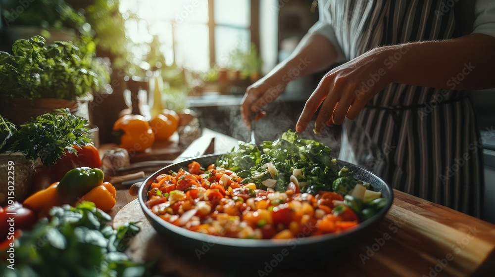 Obraz premium Cooking a Nutritious Meal with Fresh Vegetables in a Contemporary Kitchen
