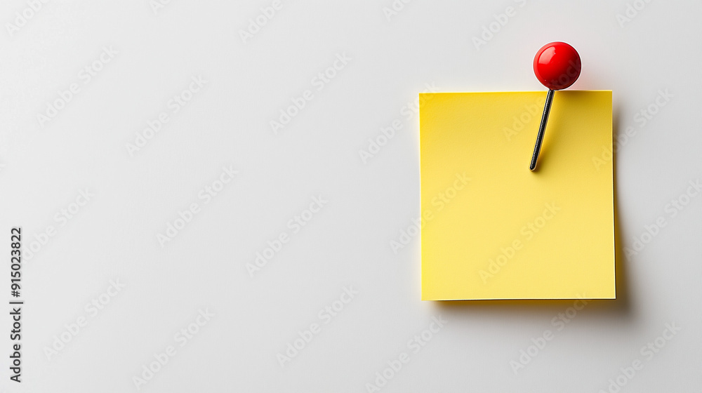 Yellow Note with Red Pin. Yellow sticky note with a red push pin on a white background. Yellow Note with Red Pin. Yellow sticky note with a red push pin on a white background.