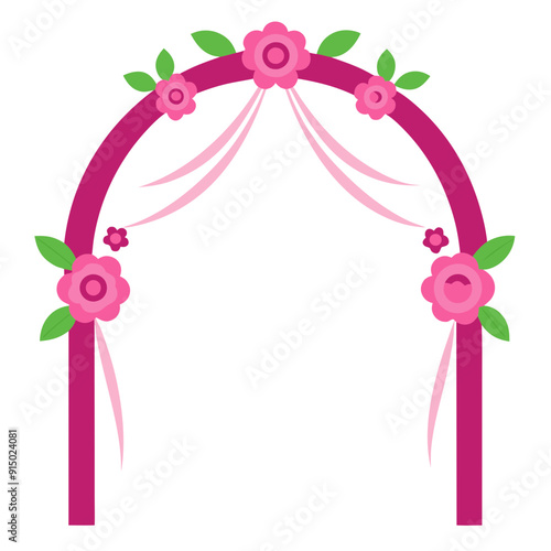 Elegant Wedding Arch with Floral Decorations and Draped Curtains for a Stunning Ceremony photo