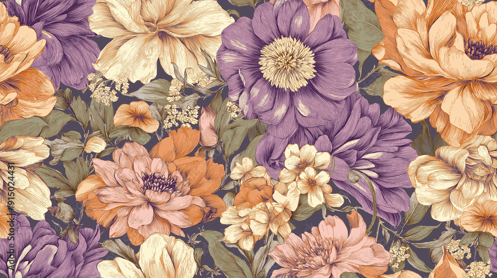 Fototapeta premium Seamless Floral Flower Pattern on light pastel and dark background, For digital Textile print on fabric, women dress and scarf design.