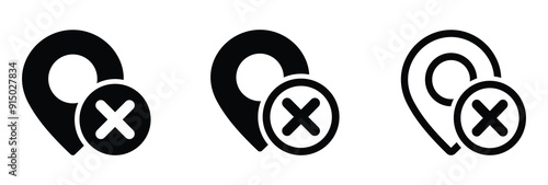 No GPS vector icons. Invalid location signs. Prohibited pointer symbols set