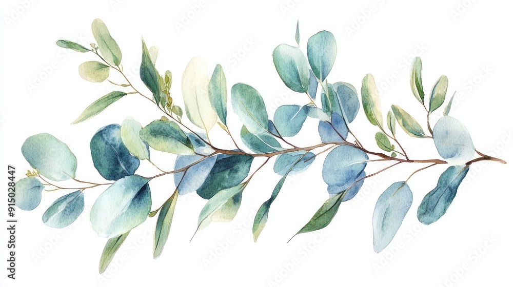 Obraz premium Watercolor Painting of Eucalyptus Branch