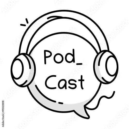 Podcast headset icon in doodle style 

