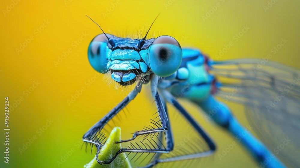 Close-Up of a Dragonfly with Vibrant Blue and Yellow Colors Close-Up of a Dragonfly with Vibrant Blue and Yellow Colors
