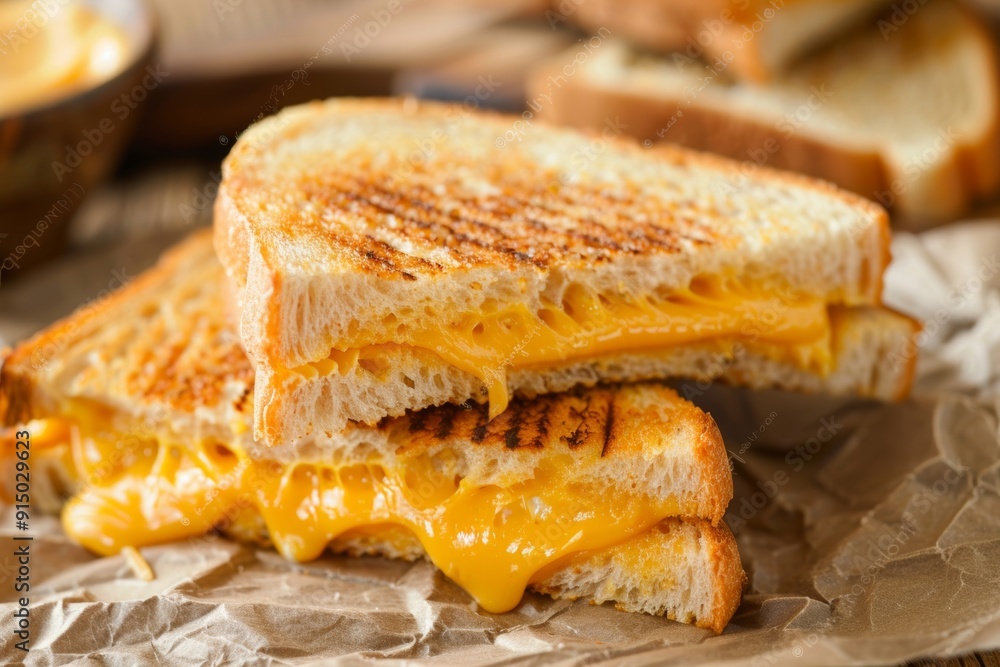 Savor a grilled cheese sandwich with gooey melted cheese oozing out from crispy, golden-brown bread Savor a grilled cheese sandwich with gooey melted cheese oozing out from crispy, golden-brown bread