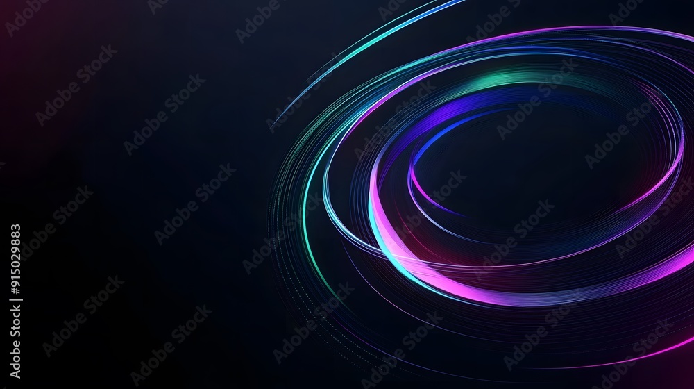 Abstract Futuristic Digital Wave Design with Circular Lines and Glowing Neon Waves on Dark Black Backdrop, Vector Illustration Abstract Futuristic Digital Wave Design with Circular Lines and Glowing Neon Waves on Dark Black Backdrop, Vector Illustration