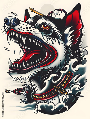 Wallpaper Mural Dog Head traditional tattoo illustration Torontodigital.ca