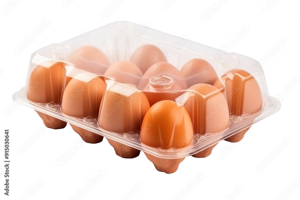 Fresh Brown Eggs Nestled in a Clear Plastic Carton on a Sunlit Kitchen Counter on Transparent PNG Background.. Fresh Brown Eggs Nestled in a Clear Plastic Carton on a Sunlit Kitchen Counter on Transparent PNG Background..
