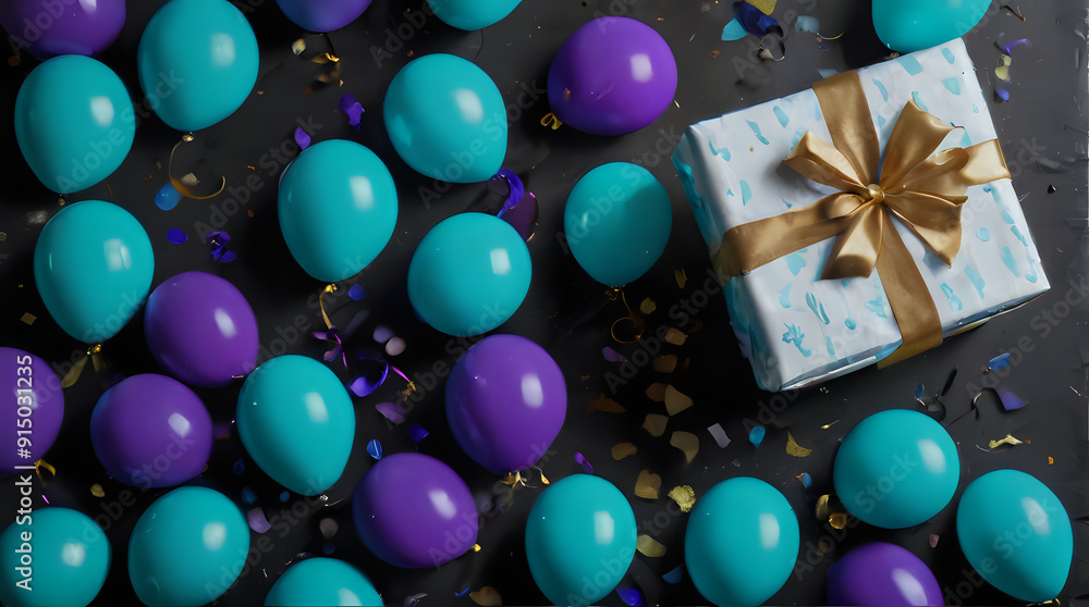 as and balloons with a gift on a table as and balloons with a gift on a table