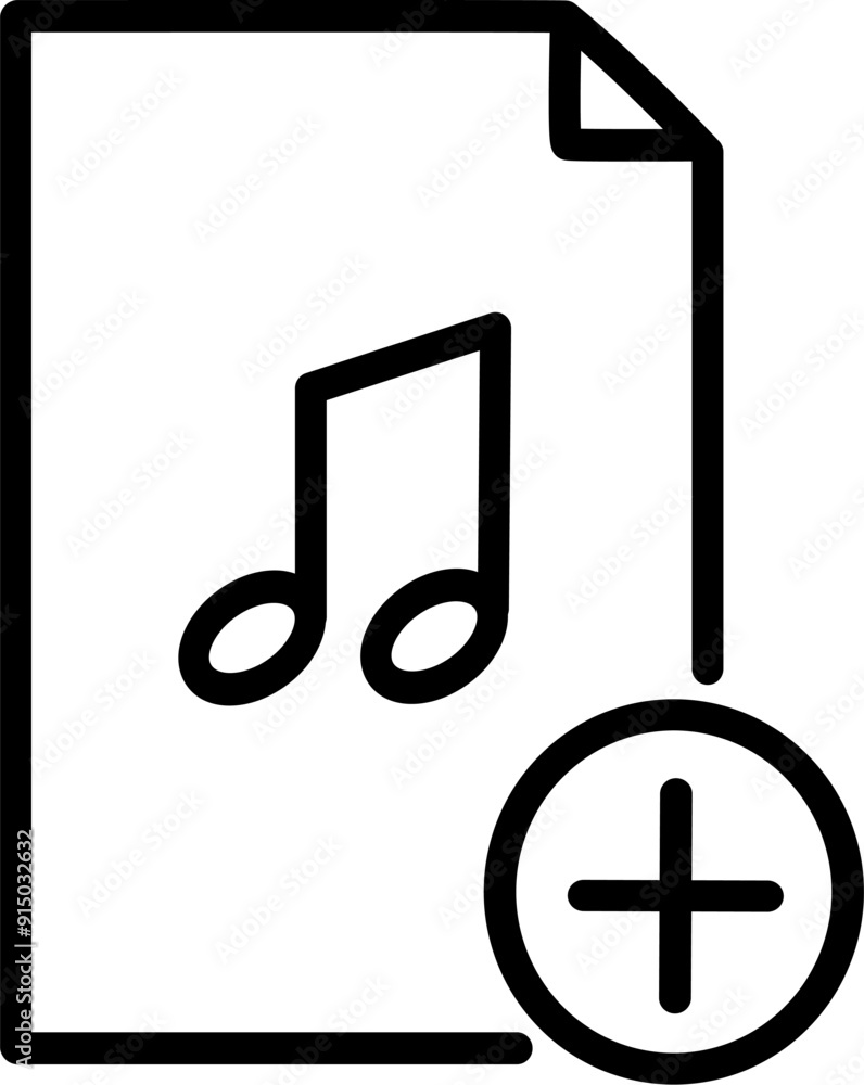 Add music file icon. Music note with plus symbol. Replaceable vector design. Add music file icon. Music note with plus symbol. Replaceable vector design.