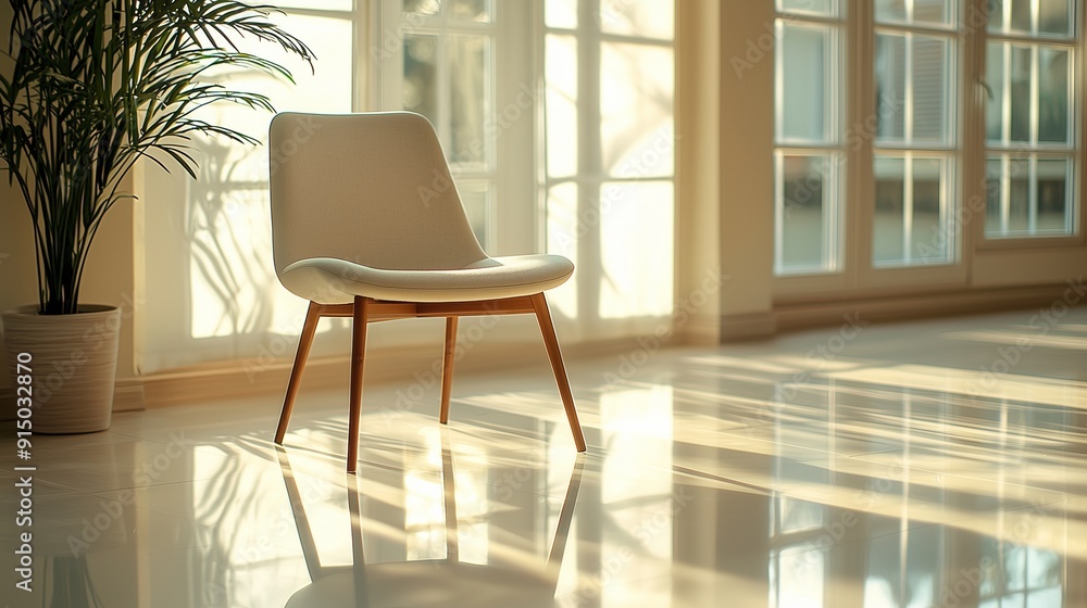Fototapeta premium Sunlit Modern Chair in Minimalist Interior