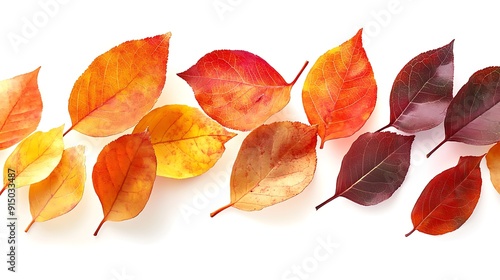 Autumn Leaves Arranged in a Row