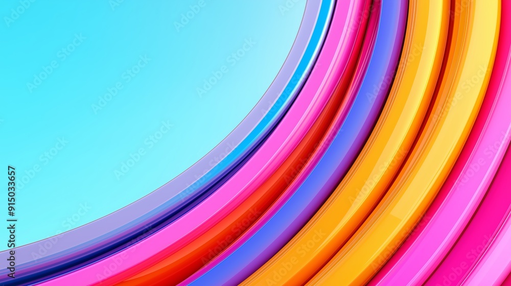 A colorful rainbow with a blue sky background. The rainbow is made up of many different colors, including pink, orange, yellow, and green. Concept of joy and happiness A colorful rainbow with a blue sky background. The rainbow is made up of many different colors, including pink, orange, yellow, and green. Concept of joy and happiness