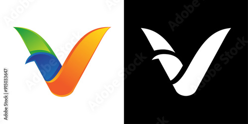 Logo bird V Letter abstract design Logotype icon