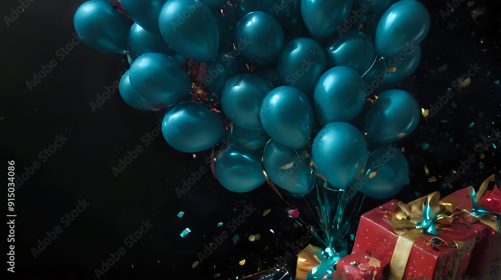 Fototapeta premium balloons and presents are being thrown by confettirs and streamers