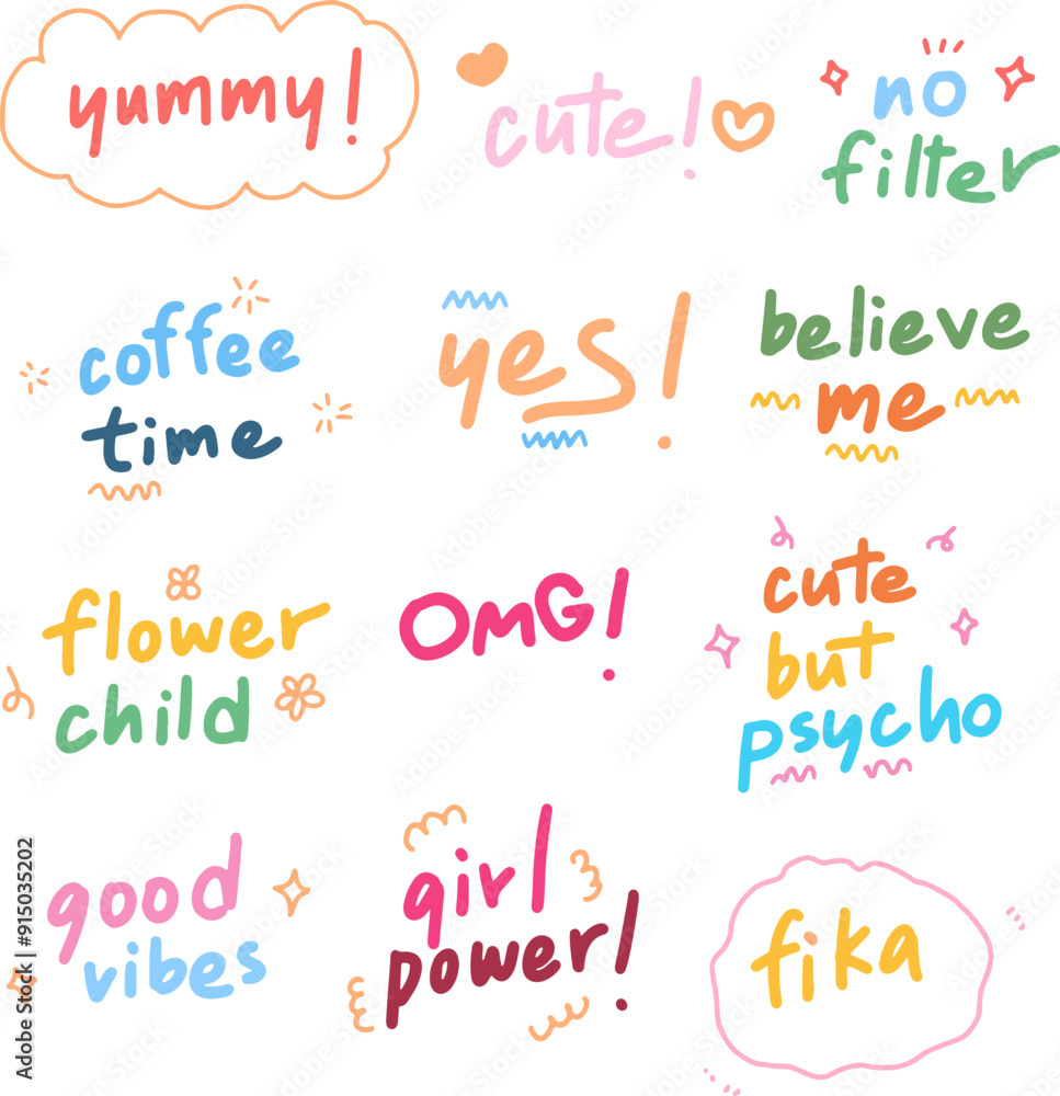 set of cute text element design for templates. set of cute text element design for templates.