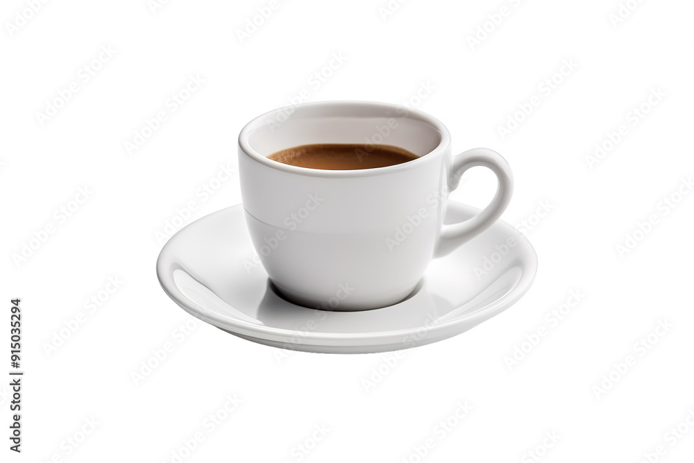 A Delightful Cup of Espresso Sitting on a Crisp White Saucer in Cozy Café Setting on Transparent PNG Background.. A Delightful Cup of Espresso Sitting on a Crisp White Saucer in Cozy Café Setting on Transparent PNG Background..