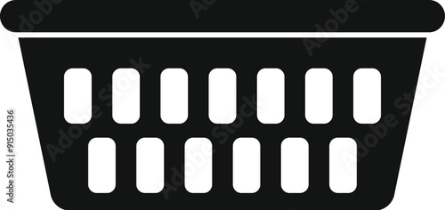 Simple black silhouette of a plastic basket standing up, useful for laundry or shopping