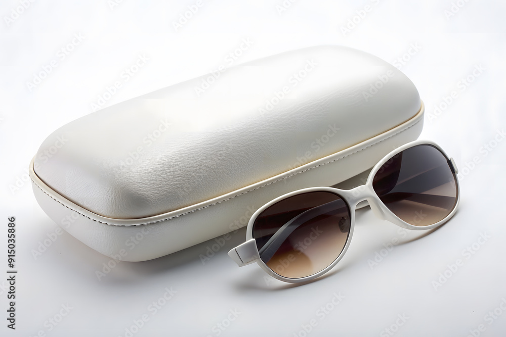 A sleek, white sunglasses case, closed and centered on a white background. This setup is ideal for showcasing eyewear accessories A sleek, white sunglasses case, closed and centered on a white background. This setup is ideal for showcasing eyewear accessories