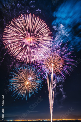 Colorful Fireworks Exploding in Night Sky