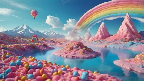 pink mountains rainbow and sweet candy fairy