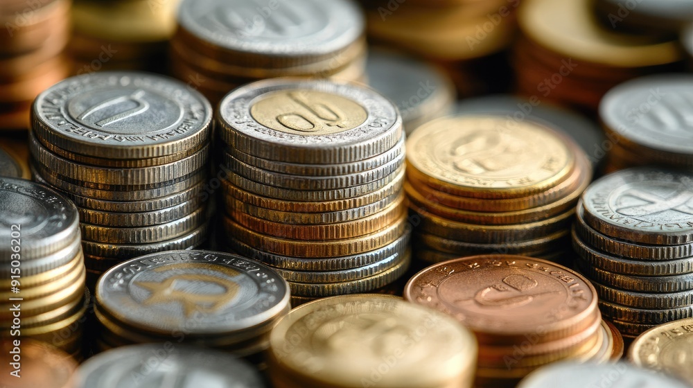 Close-up of Euro coins stacked in multiple formations, highlighting their texture and detail. Close-up of Euro coins stacked in multiple formations, highlighting their texture and detail.