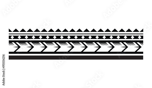 Polynesian tattoo design tribal border.Tribal design ethnic ornament maori band.Samoan Tattoo ribbon sleeve bracelet.Fabric seamless isolated hawaiian armband pattern on white background.