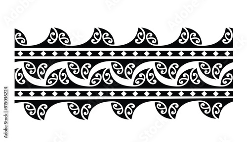 Polynesian tattoo tribal band design. Samoan tattoo tribal border. Decorative seamless pattern.