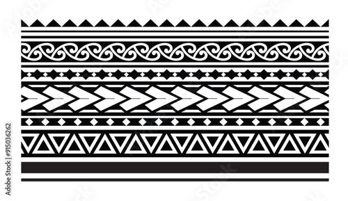 Polynesian pattern tribal tattoo border. Tribal tattoo geometric fore arm samoan band.Tattoo eps forearm samoan sleeve bracelet.Fabric seamless isolated hawaiian pattern on white background.