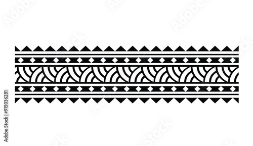 Polynesian pattern tribal tattoo border. Tribal tattoo geometric fore arm samoan band.Tattoo eps forearm samoan sleeve bracelet.Fabric seamless isolated hawaiian pattern on white background.