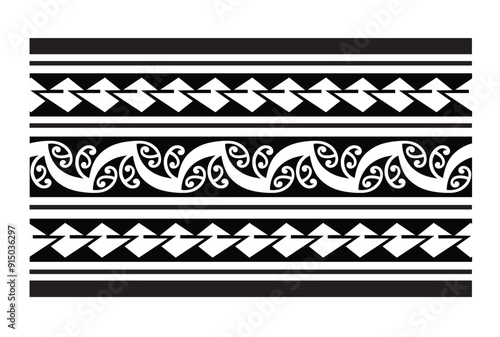 Polynesian tattoo tribal band design. Samoan tattoo tribal border. Decorative seamless pattern.