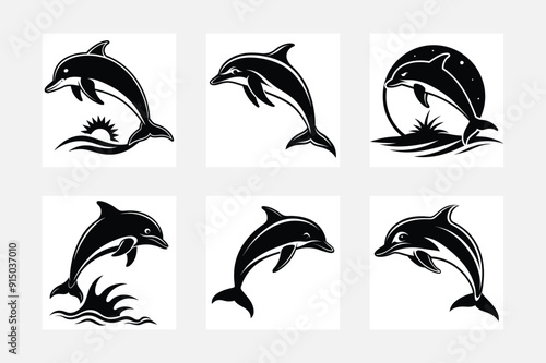 Dolphin Fish silhouette on white background artwork set for clean and modern oceanic designs
