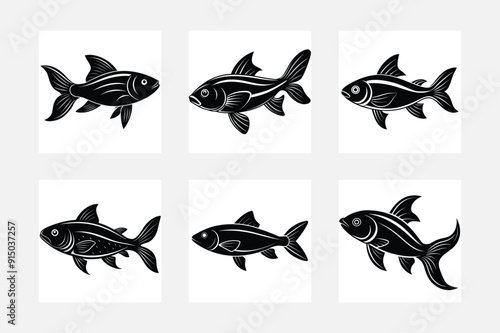 White background minimal fish swimming silhouette artwork collection
