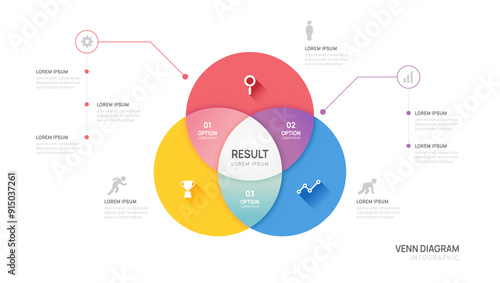 Infographic Venn diagram chart template for business start up presentation with venn diagram elements vector illustration.