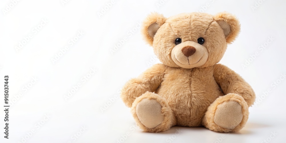 Obraz premium Cute plush teddy bear toy in light brown color, teddy bear, stuffed animal, soft, cuddly, adorable, cute, fluffy, plush, sweet, playful