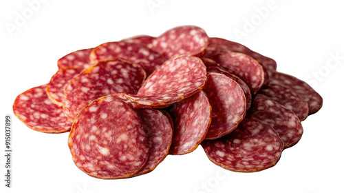 Obraz na płótnie Freshly sliced salami isolated on transparent background w salonie