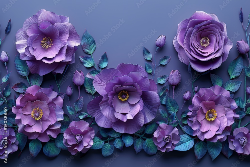 A high-contrast 3D floral composition featuring assorted abstract roses in Mauve monochrome, framed by a minimalist border with plenty of copy space A high-contrast 3D floral composition featuring assorted abstract roses in Mauve monochrome, framed by a minimalist border with plenty of copy space