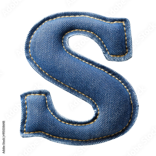 Stylish denim letter 'S' patch, perfect for clothing decoration or craft projects with a modern, textured design. photo