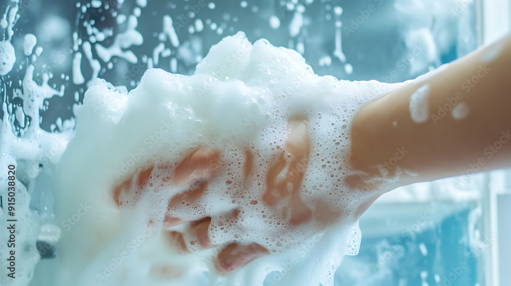 Fototapeta premium Hands Washing Soapy Surface
