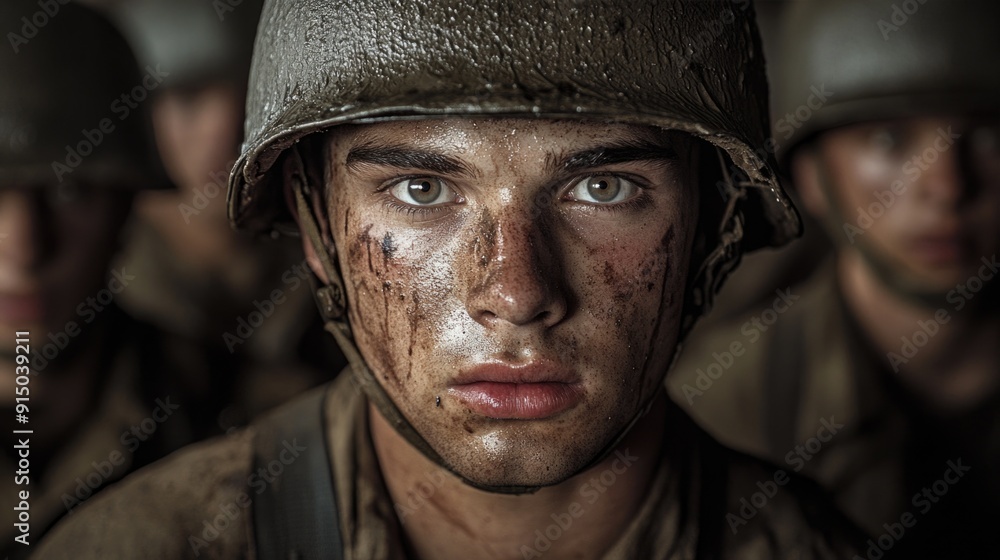 Brave WWII Soldiers in a Dark Bunker – Focus on Gear and Determined Expressions Brave WWII Soldiers in a Dark Bunker – Focus on Gear and Determined Expressions