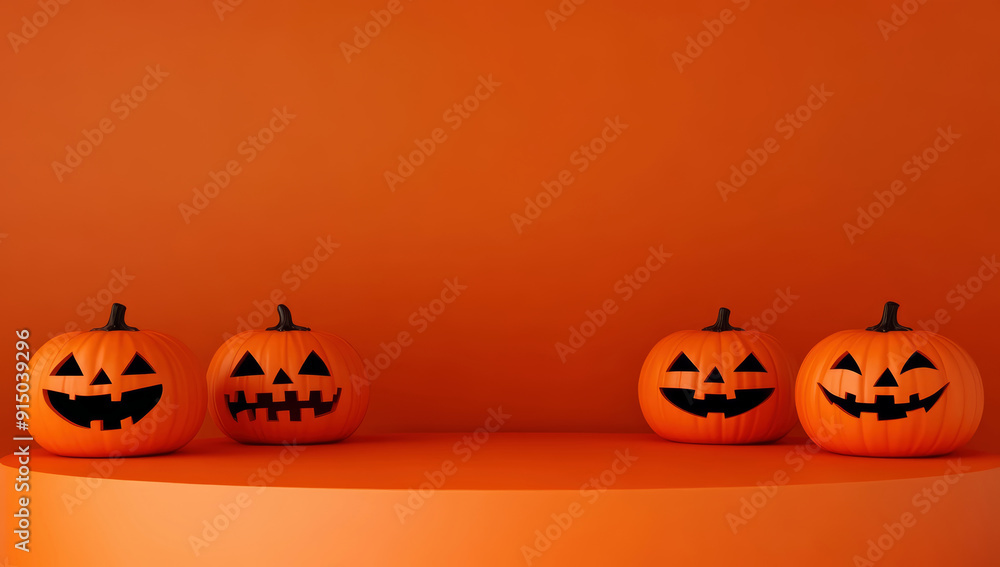 3d render podium scene with orange empty platform, pumpkins in halloween background 3d render podium scene with orange empty platform, pumpkins in halloween background
