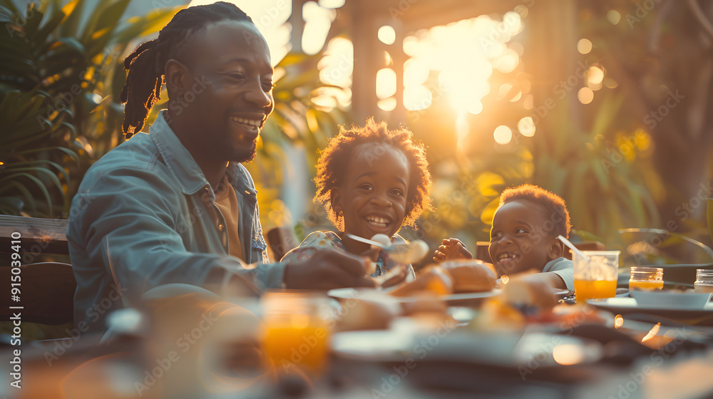 Family having breakfast together with morning light, Monday morning, family bonding Family having breakfast together with morning light, Monday morning, family bonding