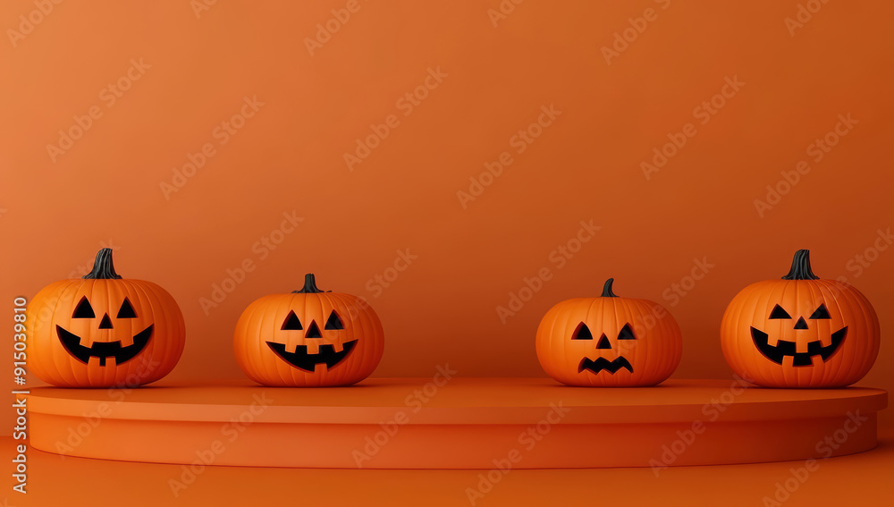 3d render podium scene with orange empty platform, pumpkins in halloween background 3d render podium scene with orange empty platform, pumpkins in halloween background