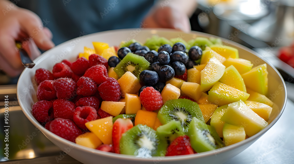 Fresh fruit being cut for breakfast, Monday morning, healthy and delicious Fresh fruit being cut for breakfast, Monday morning, healthy and delicious