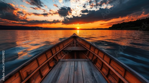 Open cabin boat with a stunning sunset view, providing a peaceful and serene journey over the water.